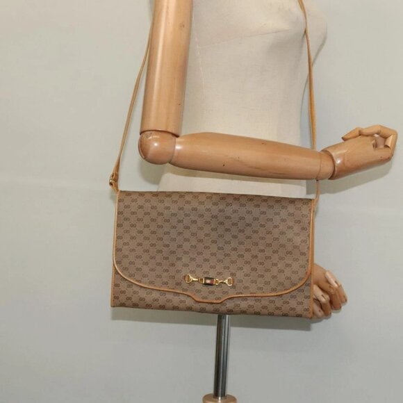 GUCCI Micro GG Supreme Shoulder Bag PVC Beige Gold Auth - Picture 1 of 16